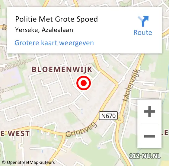 Locatie op kaart van de 112 melding: Politie Met Grote Spoed Naar Yerseke, Azalealaan op 29 mei 2021 13:33