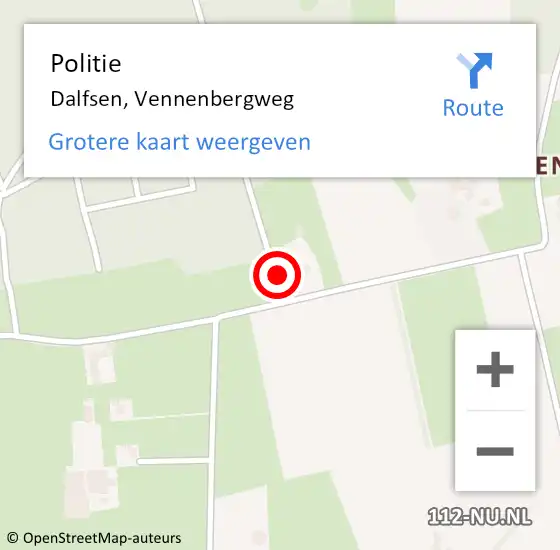 Locatie op kaart van de 112 melding: Politie Dalfsen, Vennenbergweg op 29 mei 2021 14:15