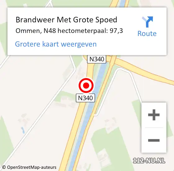 Locatie op kaart van de 112 melding: Brandweer Met Grote Spoed Naar Ommen, N48 hectometerpaal: 97,3 op 29 mei 2021 16:18