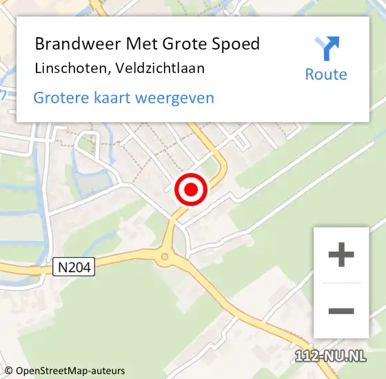 Locatie op kaart van de 112 melding: Brandweer Met Grote Spoed Naar Linschoten, Veldzichtlaan op 29 mei 2021 16:34