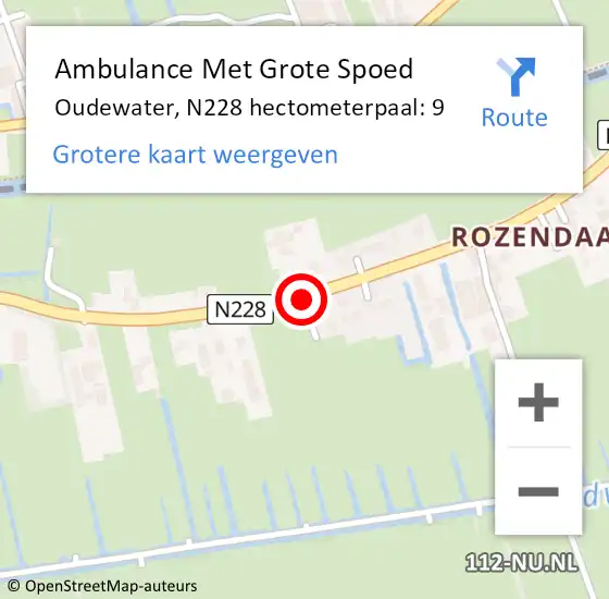 Locatie op kaart van de 112 melding: Ambulance Met Grote Spoed Naar Oudewater, N228 hectometerpaal: 9 op 29 mei 2021 17:41