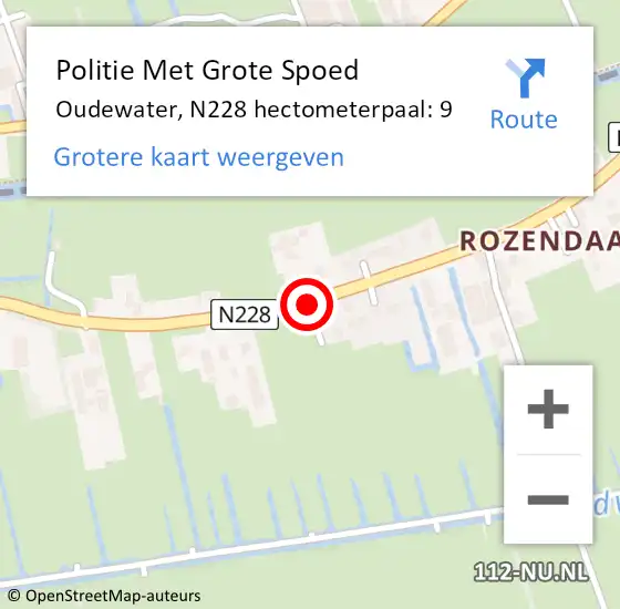 Locatie op kaart van de 112 melding: Politie Met Grote Spoed Naar Oudewater, N228 hectometerpaal: 9 op 29 mei 2021 17:41