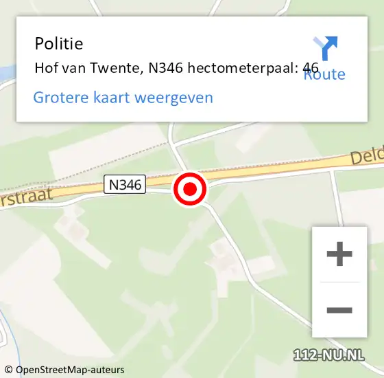 Locatie op kaart van de 112 melding: Politie Hof van Twente, N346 hectometerpaal: 46 op 29 mei 2021 17:51
