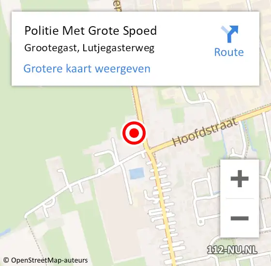 Locatie op kaart van de 112 melding: Politie Met Grote Spoed Naar Grootegast, Lutjegasterweg op 29 mei 2021 17:55