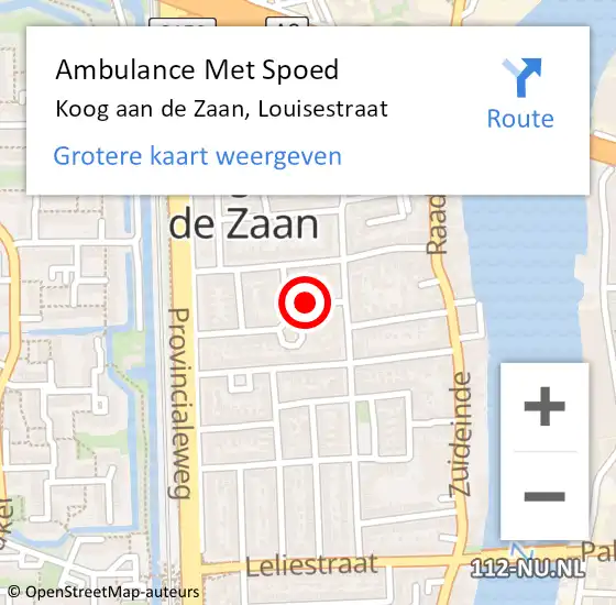 Locatie op kaart van de 112 melding: Ambulance Met Spoed Naar Koog aan de Zaan, Louisestraat op 29 mei 2021 18:21