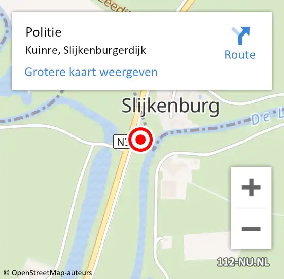 Locatie op kaart van de 112 melding: Politie Kuinre, Slijkenburgerdijk op 29 mei 2021 18:53