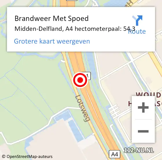 Locatie op kaart van de 112 melding: Brandweer Met Spoed Naar Midden-Delfland, A4 hectometerpaal: 54,3 op 29 mei 2021 19:22