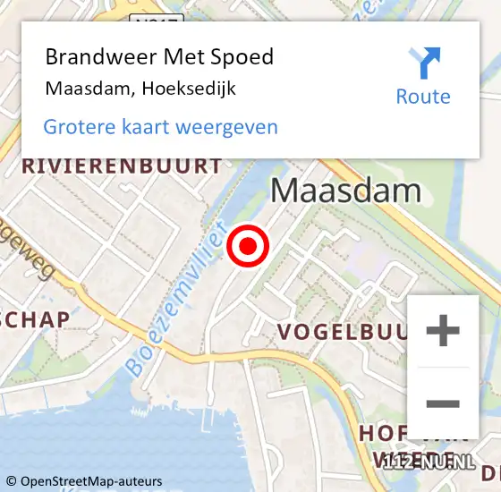 Locatie op kaart van de 112 melding: Brandweer Met Spoed Naar Maasdam, Hoeksedijk op 29 mei 2021 20:17