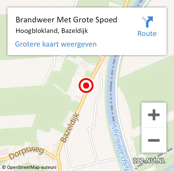 Locatie op kaart van de 112 melding: Brandweer Met Grote Spoed Naar Hoogblokland, Bazeldijk op 29 mei 2021 20:37