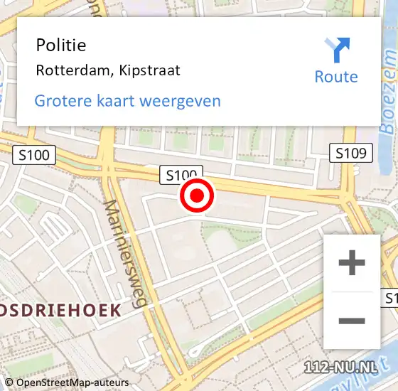 Locatie op kaart van de 112 melding: Politie Rotterdam, Kipstraat op 29 mei 2021 21:16