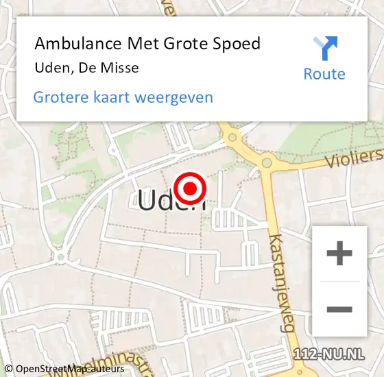 Locatie op kaart van de 112 melding: Ambulance Met Grote Spoed Naar Uden, De Misse op 29 mei 2021 21:36