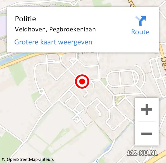 Locatie op kaart van de 112 melding: Politie Veldhoven, Pegbroekenlaan op 29 mei 2021 22:20