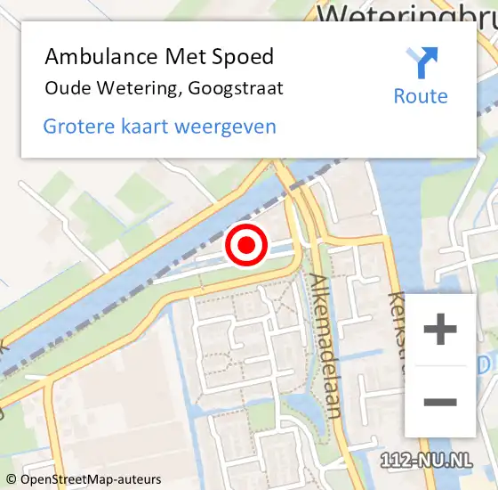 Locatie op kaart van de 112 melding: Ambulance Met Spoed Naar Oude Wetering, Googstraat op 29 mei 2021 22:38
