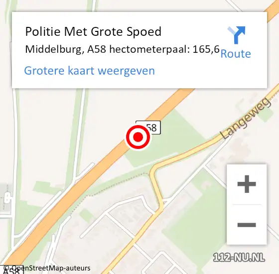 Locatie op kaart van de 112 melding: Politie Met Grote Spoed Naar Middelburg, A58 hectometerpaal: 165,6 op 29 mei 2021 23:04