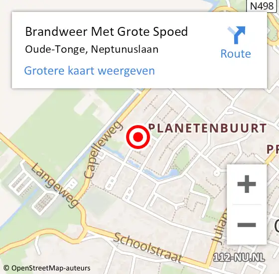 Locatie op kaart van de 112 melding: Brandweer Met Grote Spoed Naar Oude-Tonge, Neptunuslaan op 29 mei 2021 23:51