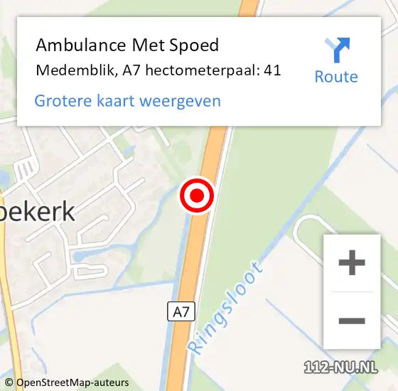 Locatie op kaart van de 112 melding: Ambulance Met Spoed Naar Medemblik, A7 hectometerpaal: 41 op 30 mei 2021 00:19