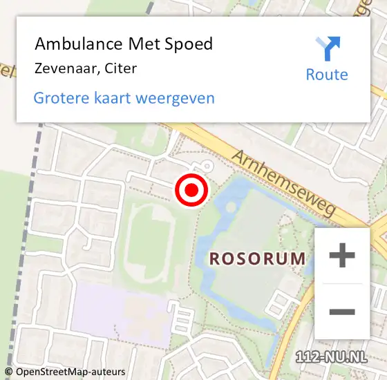 Locatie op kaart van de 112 melding: Ambulance Met Spoed Naar Zevenaar, Citer op 30 mei 2021 00:30