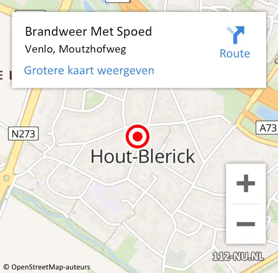 Locatie op kaart van de 112 melding: Brandweer Met Spoed Naar Venlo, Moutzhofweg op 30 mei 2021 00:43