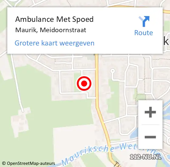 Locatie op kaart van de 112 melding: Ambulance Met Spoed Naar Maurik, Meidoornstraat op 30 mei 2021 01:03