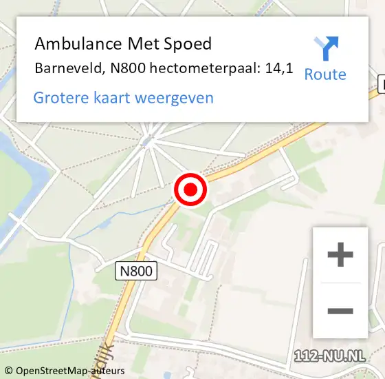Locatie op kaart van de 112 melding: Ambulance Met Spoed Naar Barneveld, N800 hectometerpaal: 14,1 op 30 mei 2021 03:12