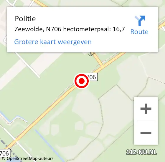 Locatie op kaart van de 112 melding: Politie Zeewolde, N706 hectometerpaal: 16,7 op 30 mei 2021 04:23