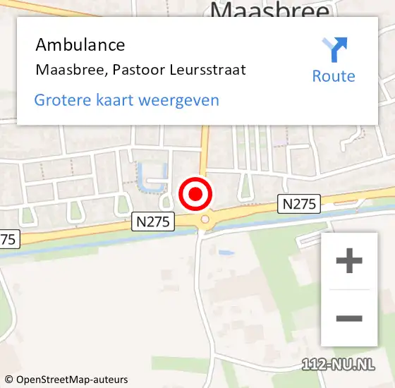 Locatie op kaart van de 112 melding: Ambulance Maasbree, Pastoor Leursstraat op 11 juni 2014 19:12