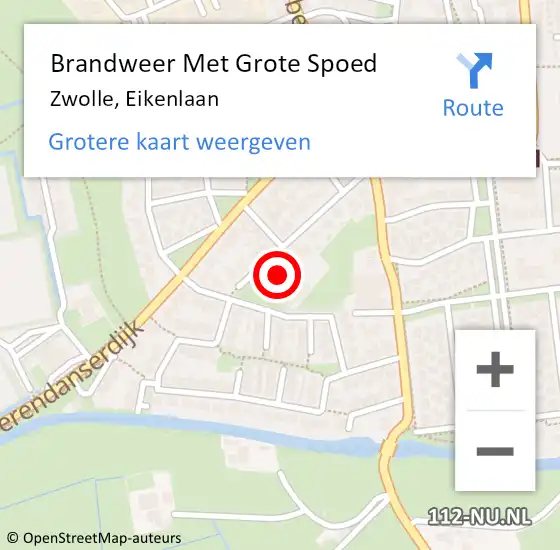 Locatie op kaart van de 112 melding: Brandweer Met Grote Spoed Naar Zwolle, Eikenlaan op 30 mei 2021 08:10