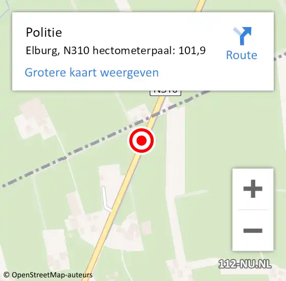 Locatie op kaart van de 112 melding: Politie Elburg, N310 hectometerpaal: 101,9 op 30 mei 2021 09:20