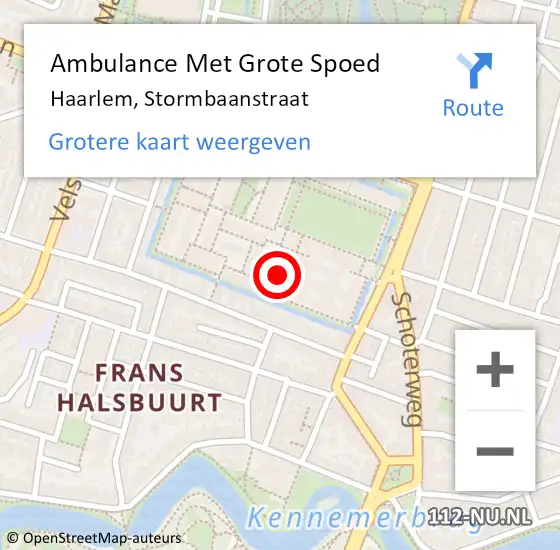 Locatie op kaart van de 112 melding: Ambulance Met Grote Spoed Naar Haarlem, Stormbaanstraat op 30 mei 2021 10:09