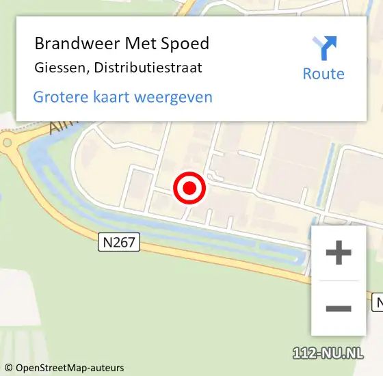 Locatie op kaart van de 112 melding: Brandweer Met Spoed Naar Giessen, Distributiestraat op 30 mei 2021 10:31