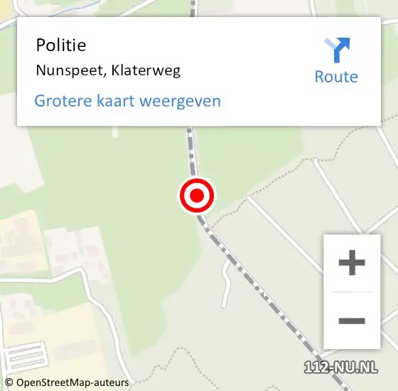 Locatie op kaart van de 112 melding: Politie Nunspeet, Klaterweg op 30 mei 2021 11:49
