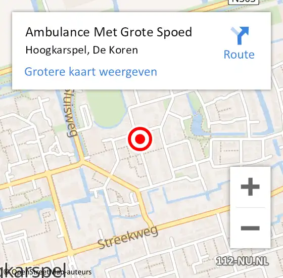Locatie op kaart van de 112 melding: Ambulance Met Grote Spoed Naar Hoogkarspel, De Koren op 30 mei 2021 12:20
