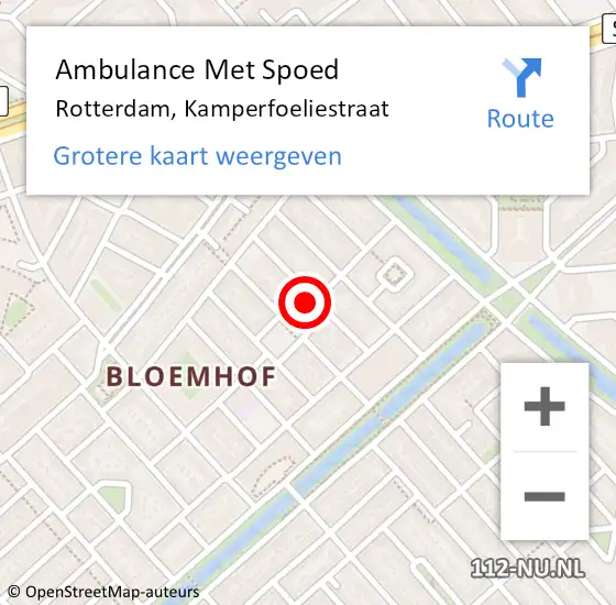 Locatie op kaart van de 112 melding: Ambulance Met Spoed Naar Rotterdam, Kamperfoeliestraat op 30 mei 2021 12:59