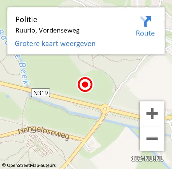 Locatie op kaart van de 112 melding: Politie Ruurlo, Vordenseweg op 30 mei 2021 13:14