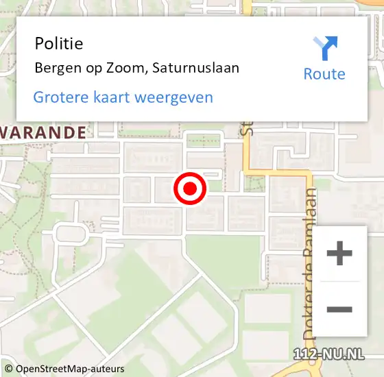 Locatie op kaart van de 112 melding: Politie Bergen op Zoom, Saturnuslaan op 30 mei 2021 13:25