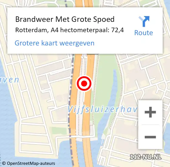 Locatie op kaart van de 112 melding: Brandweer Met Grote Spoed Naar Rotterdam, A4 hectometerpaal: 72,4 op 30 mei 2021 14:09