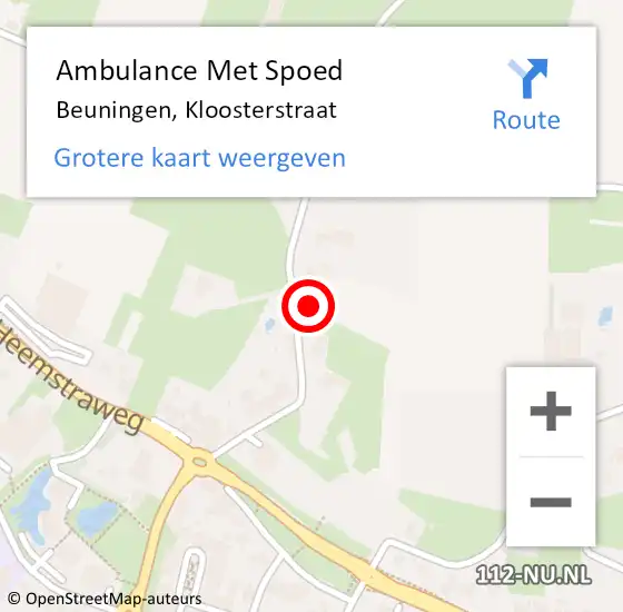 Locatie op kaart van de 112 melding: Ambulance Met Spoed Naar Beuningen, Kloosterstraat op 30 mei 2021 14:34