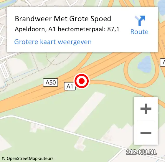 Locatie op kaart van de 112 melding: Brandweer Met Grote Spoed Naar Apeldoorn, A1 hectometerpaal: 87,1 op 30 mei 2021 14:45