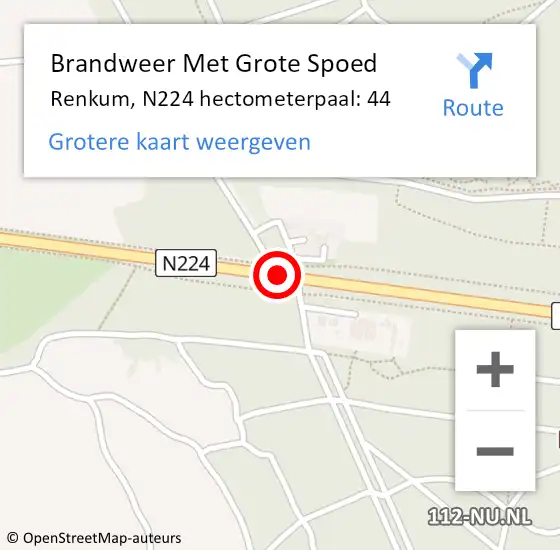 Locatie op kaart van de 112 melding: Brandweer Met Grote Spoed Naar Renkum, N224 hectometerpaal: 44 op 30 mei 2021 14:50