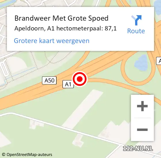 Locatie op kaart van de 112 melding: Brandweer Met Grote Spoed Naar Apeldoorn, A1 hectometerpaal: 87,1 op 30 mei 2021 14:52