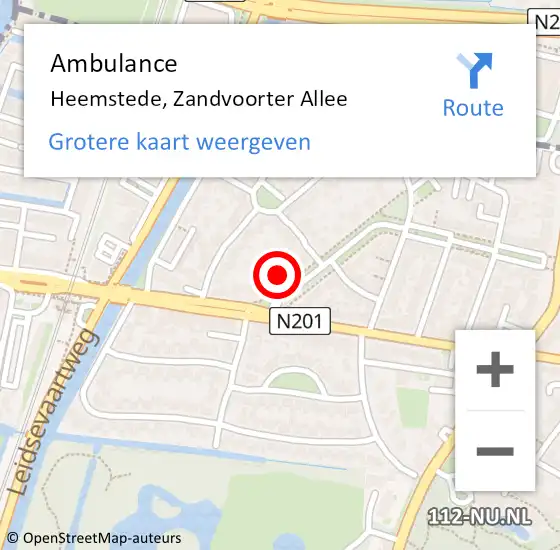 Locatie op kaart van de 112 melding: Ambulance Heemstede, Zandvoorter Allee op 30 mei 2021 14:57
