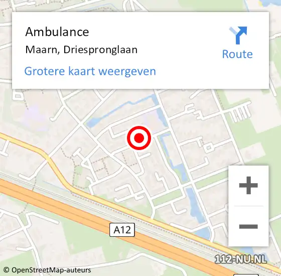 Locatie op kaart van de 112 melding: Ambulance Maarn, Driespronglaan op 11 juni 2014 19:54