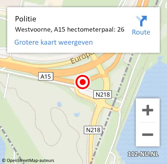 Locatie op kaart van de 112 melding: Politie Westvoorne, A15 hectometerpaal: 26 op 30 mei 2021 15:23