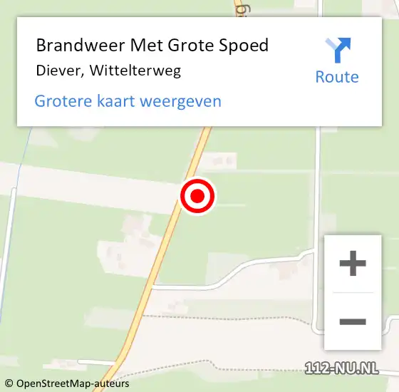 Locatie op kaart van de 112 melding: Brandweer Met Grote Spoed Naar Diever, Wittelterweg op 30 mei 2021 15:30