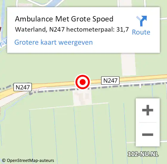 Locatie op kaart van de 112 melding: Ambulance Met Grote Spoed Naar Waterland, N247 hectometerpaal: 31,7 op 30 mei 2021 16:18
