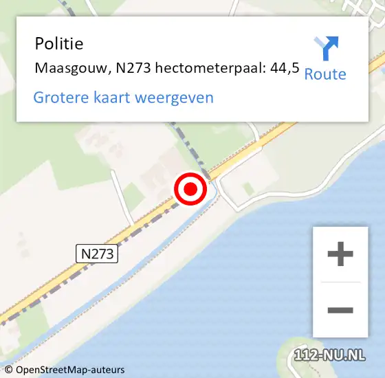 Locatie op kaart van de 112 melding: Politie Maasgouw, N273 hectometerpaal: 44,5 op 30 mei 2021 16:28