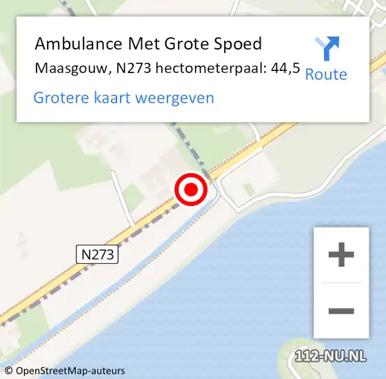Locatie op kaart van de 112 melding: Ambulance Met Grote Spoed Naar Maasgouw, N273 hectometerpaal: 44,5 op 30 mei 2021 16:29