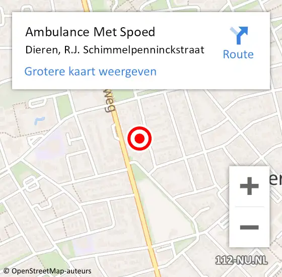 Locatie op kaart van de 112 melding: Ambulance Met Spoed Naar Dieren, R.J. Schimmelpenninckstraat op 30 mei 2021 16:50