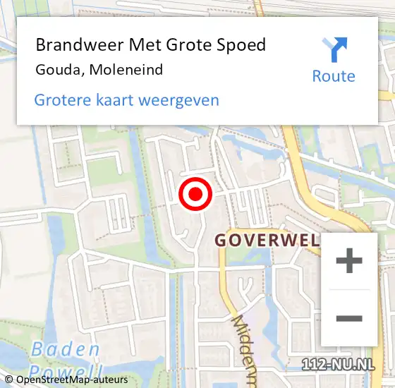 Locatie op kaart van de 112 melding: Brandweer Met Grote Spoed Naar Gouda, Moleneind op 30 mei 2021 18:52