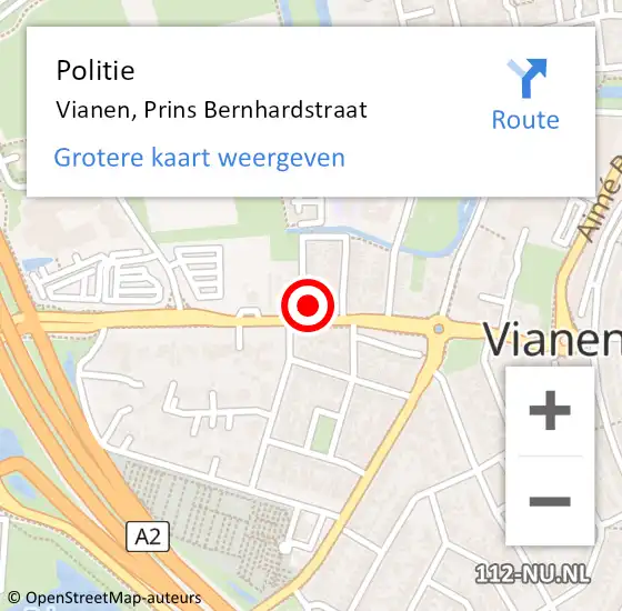 Locatie op kaart van de 112 melding: Politie Vianen, Prins Bernhardstraat op 30 mei 2021 19:22